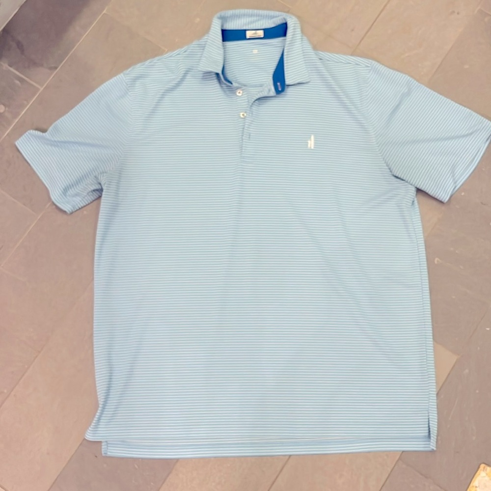 Johnnie O hangin out XL Light Blue/White Stripe Polo